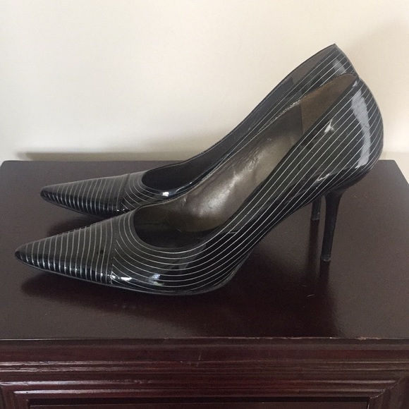 BCBGirls Shoes - BCBGirls Black with silver stripe heel - Size 9